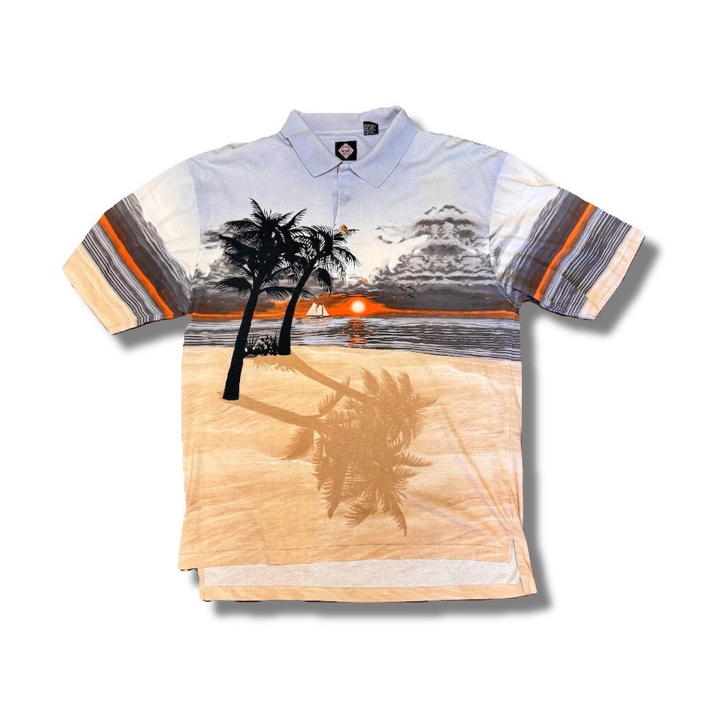 Tabasco Sportswear Polo Shirt Mens XL Multicolor Tropical Sunset Palm